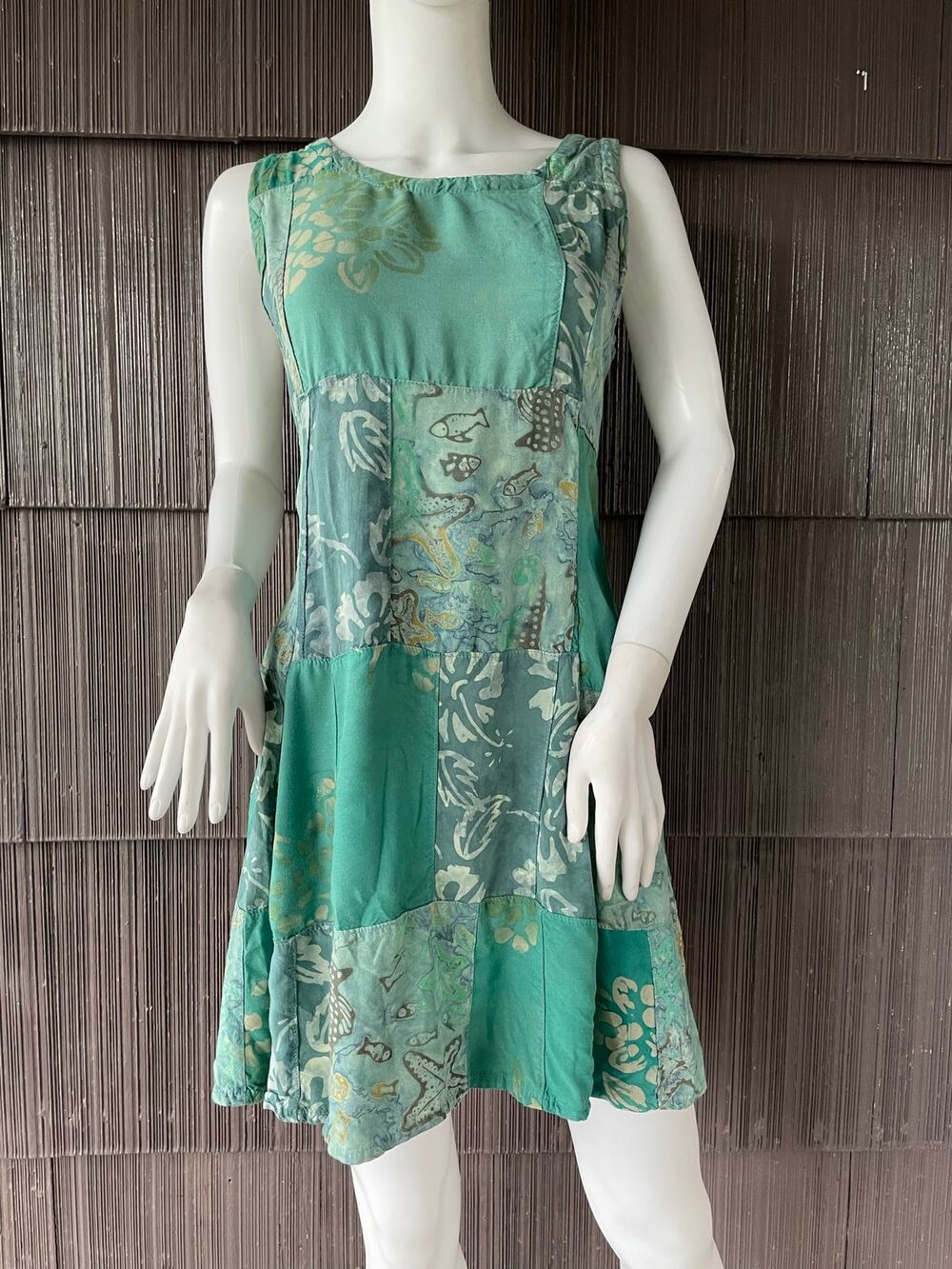 🔥Patchwork Sleeveless Smocked Flowy Mini Dress Batik Ethnic Cottage Ocean Dress